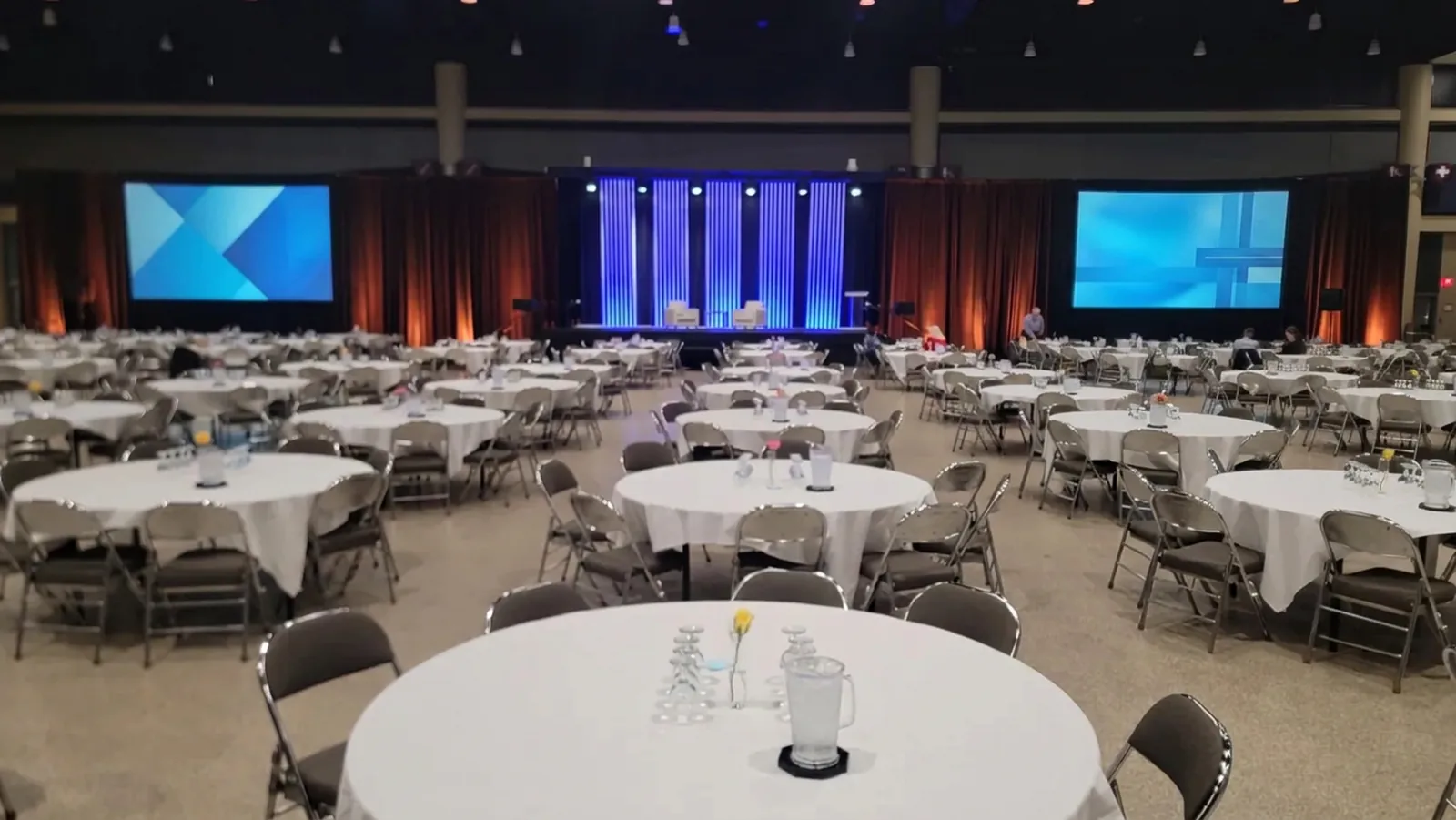 Corporate conference stage prepared for an executive presentation in Dallas-Fort Worth